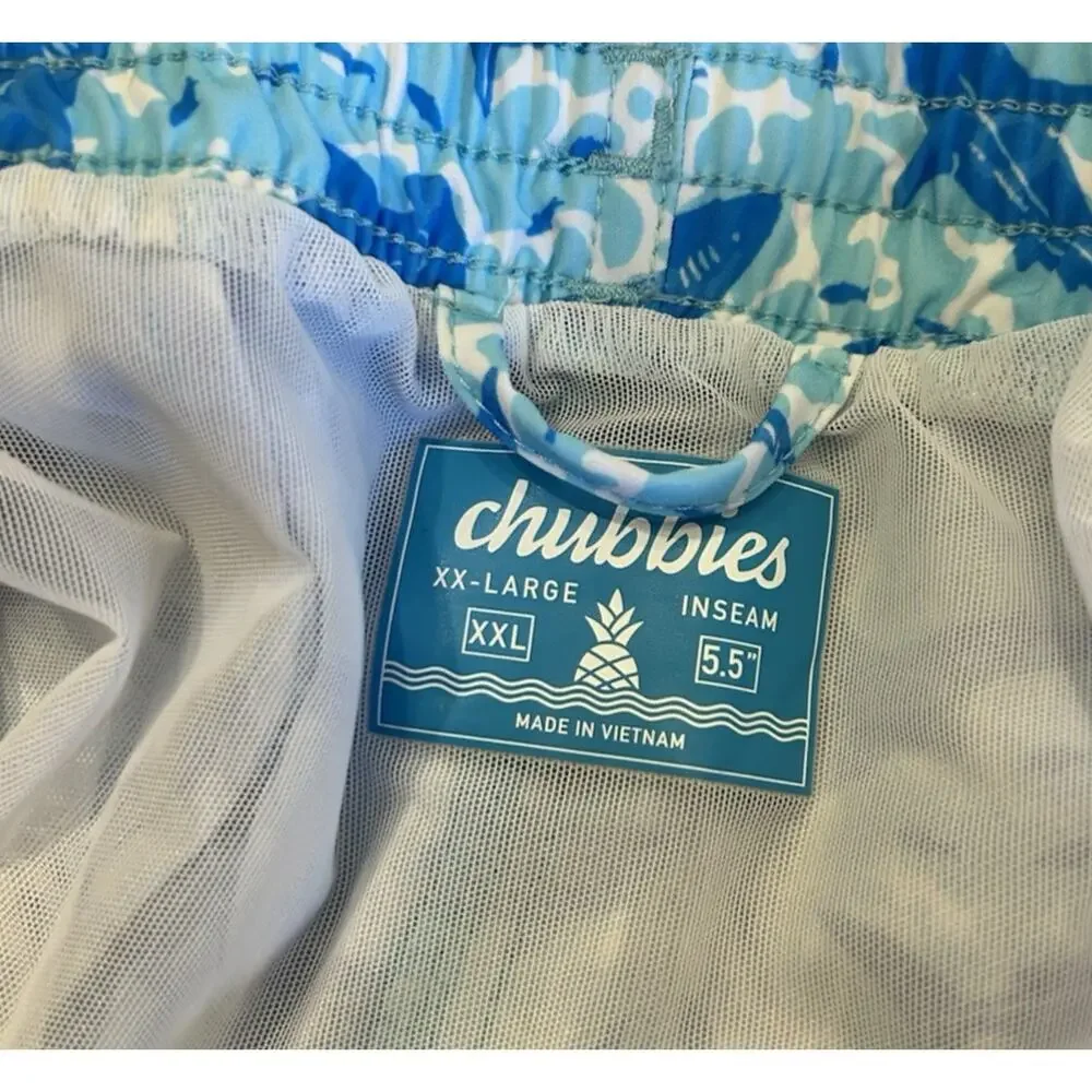 Chubbies The Shark Sides Swim Trunks Blue Shark Print NWT Men’s XXL